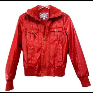 Miss London deep red faux leather
moto jacket
